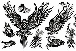 HAWK FLYING blackwork tattoo idea