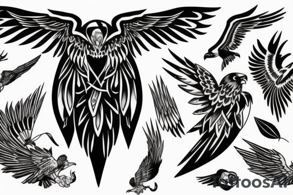 HAWK FLYING blackwork tattoo idea