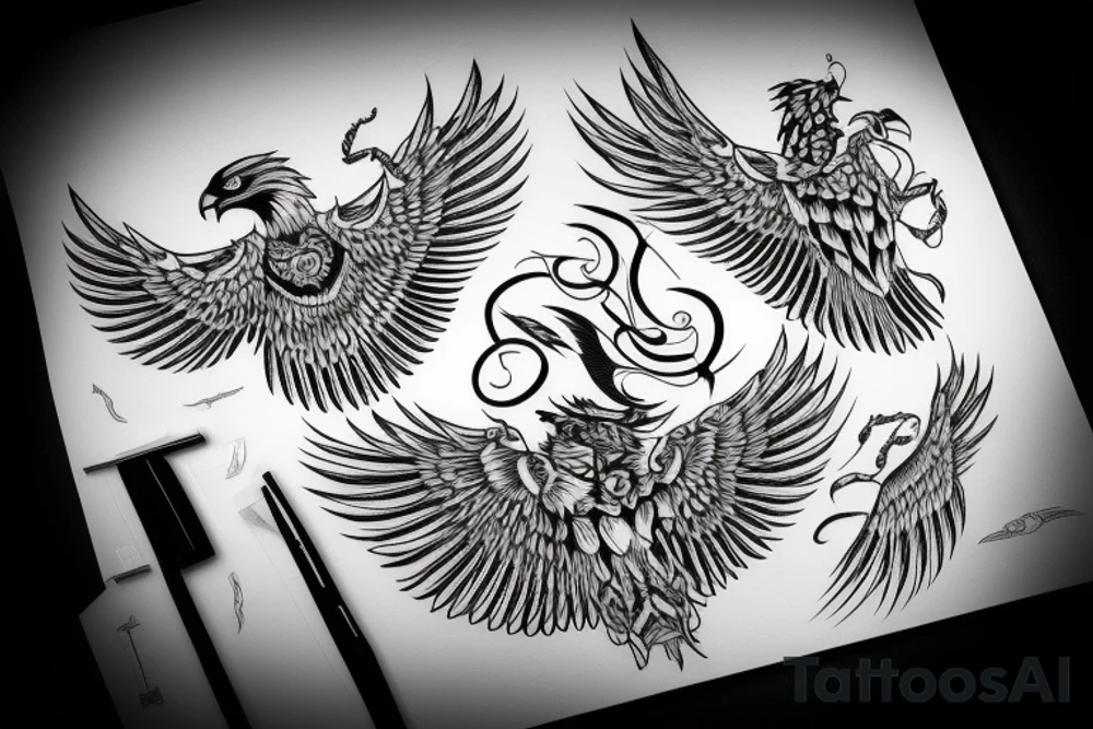 HAWK FLYING blackwork VERTICAL tattoo idea