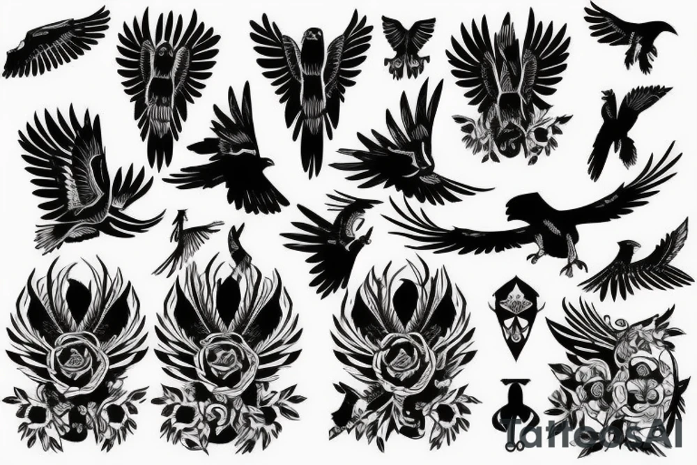 HAWK FLYING blackwork VERTICAL tattoo idea