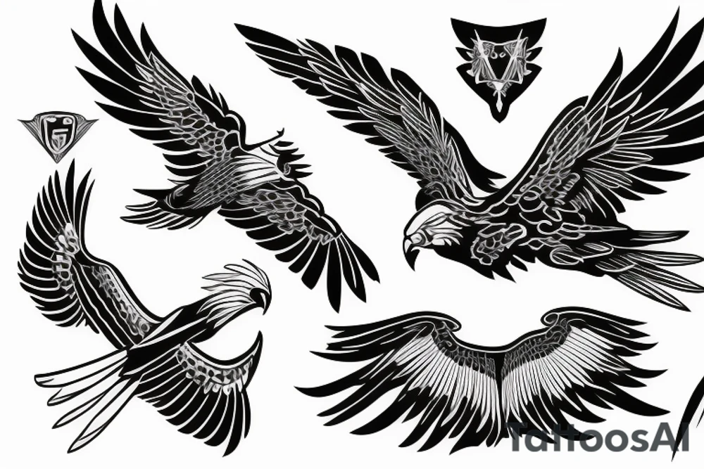 HAWK FLYING blackwork VERTICAL tattoo idea