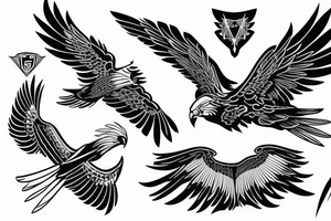 HAWK FLYING blackwork VERTICAL tattoo idea