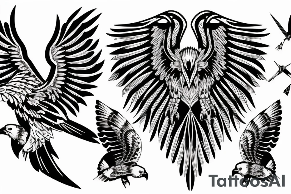 HAWK FLYING blackwork VERTICAL tattoo idea