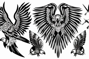 HAWK FLYING blackwork VERTICAL tattoo idea