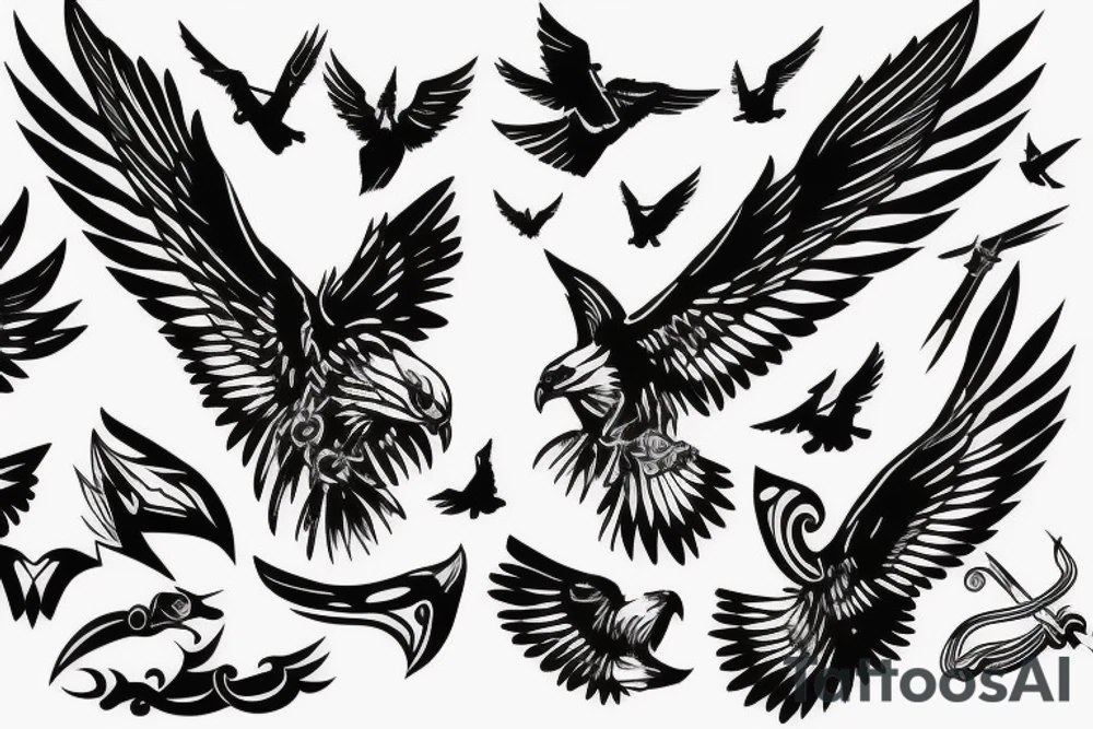 HAWK FLYING blackwork VERTICAL tattoo idea