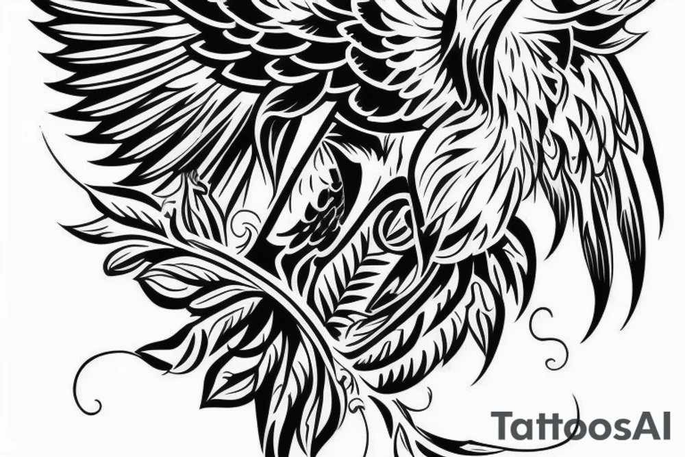 HAWK FLYING blackwork VERTICAL tattoo idea