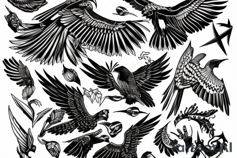 HAWK FLYING blackwork VERTICAL tattoo idea