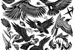 HAWK FLYING blackwork VERTICAL tattoo idea