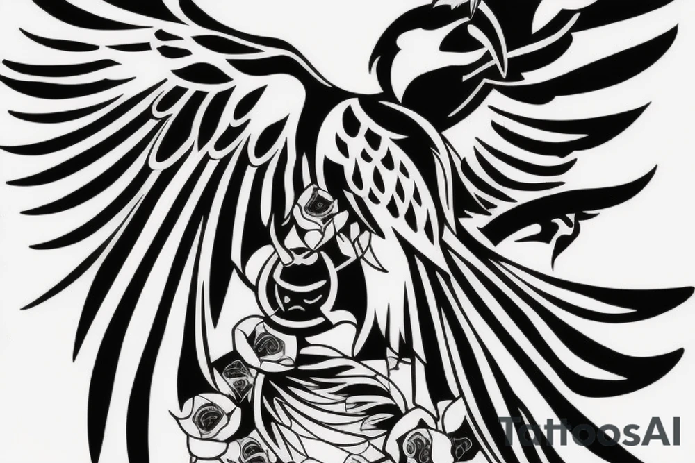 HAWK FLYING blackwork VERTICAL tattoo idea