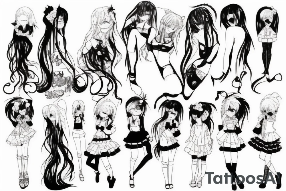 ANIME GIRL blackwork tattoo idea