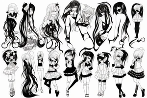 ANIME GIRL blackwork tattoo idea