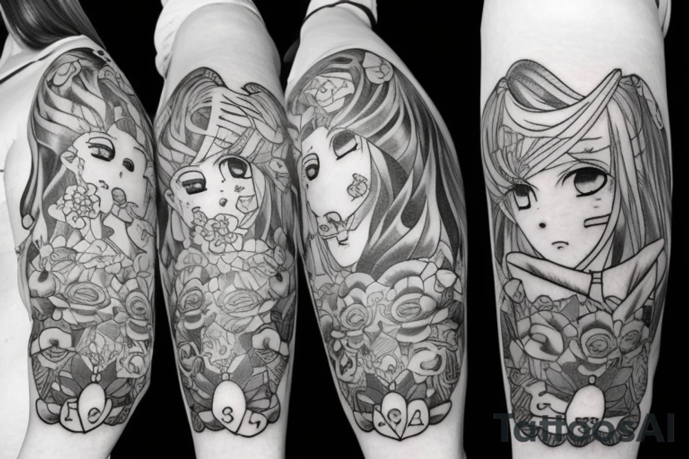 ANIME GIRL blackwork tattoo idea