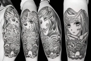 ANIME GIRL blackwork tattoo idea