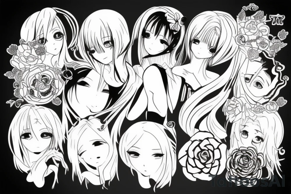 ANIME GIRL blackwork tattoo idea
