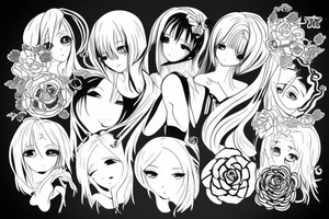 ANIME GIRL blackwork tattoo idea