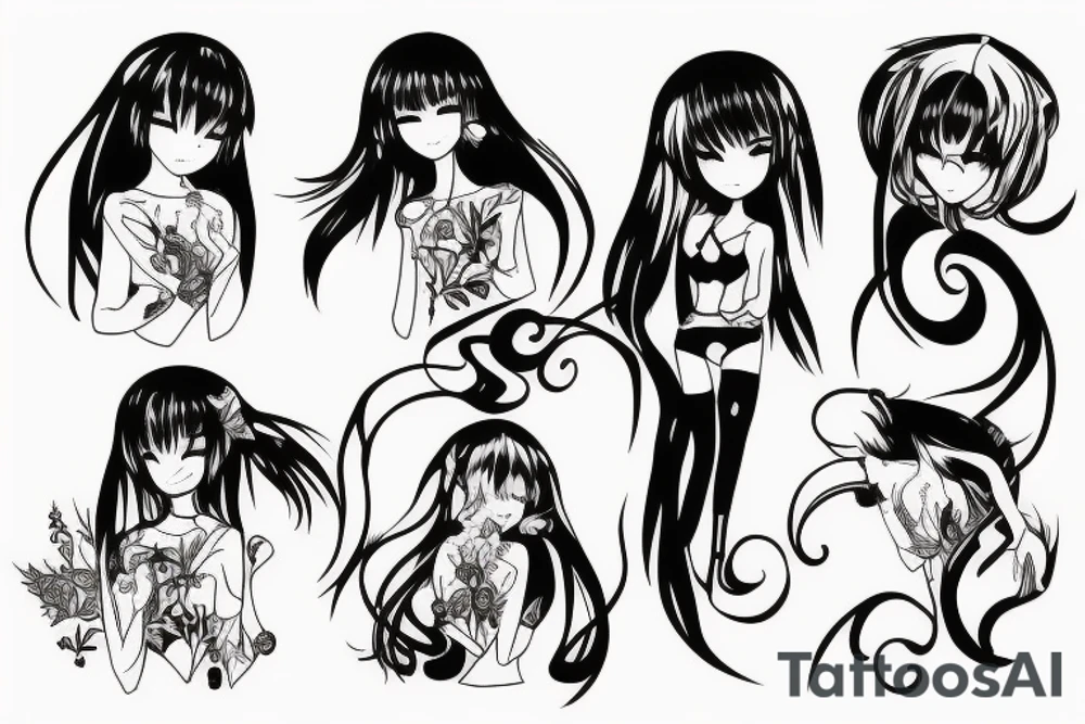 ANIME GIRL blackwork tattoo idea