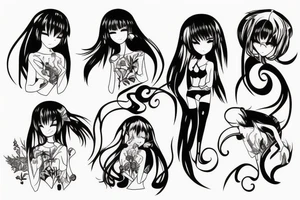 ANIME GIRL blackwork tattoo idea