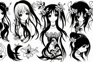 ANIME GIRL blackwork tattoo idea