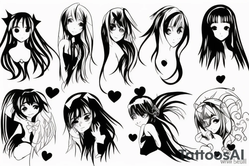 ANIME GIRL blackwork tattoo idea