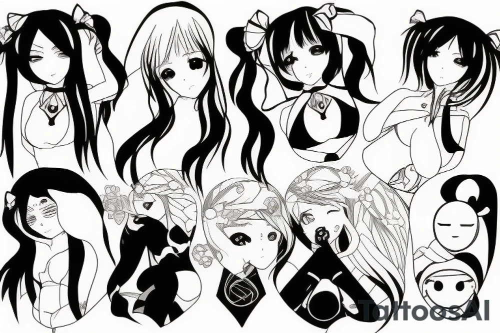ANIME GIRL blackwork tattoo idea