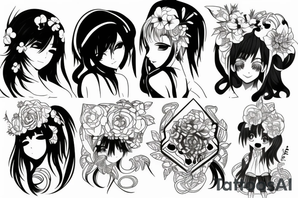 ANIME GIRL blackwork tattoo idea