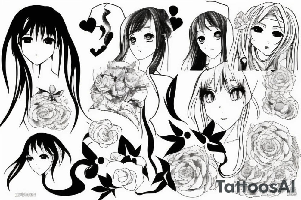 ANIME GIRL blackwork tattoo idea