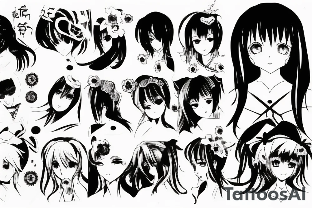 ANIME GIRL blackwork tattoo idea