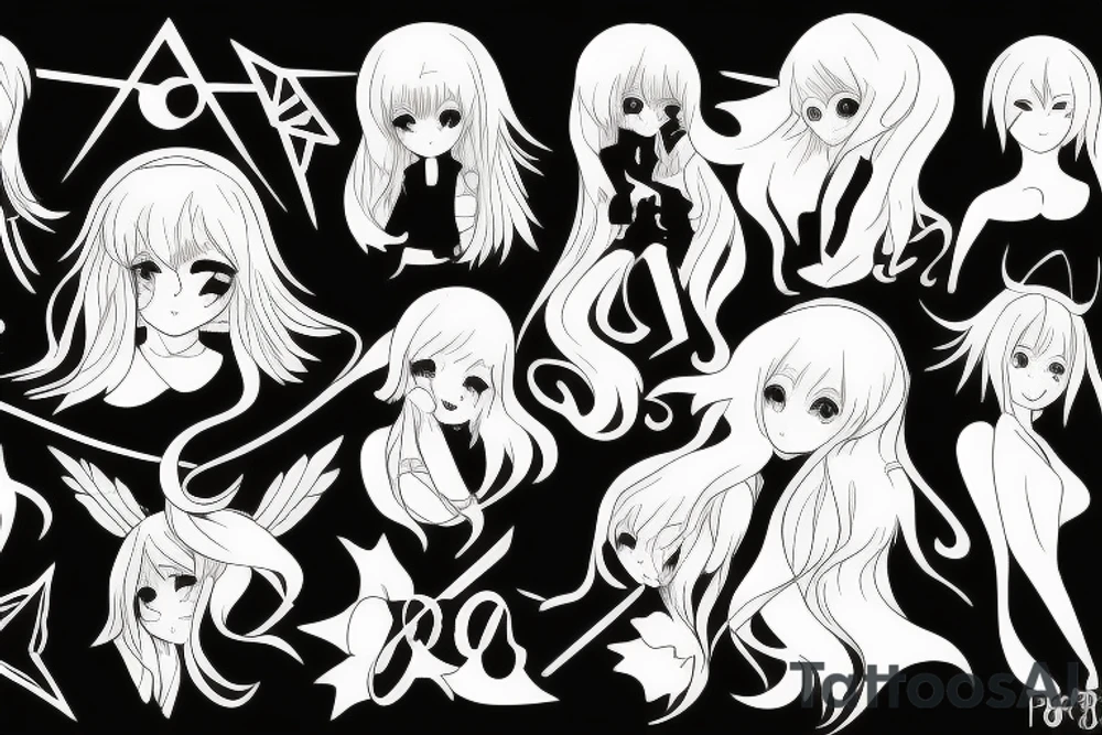ANIME GIRL blackwork tattoo idea
