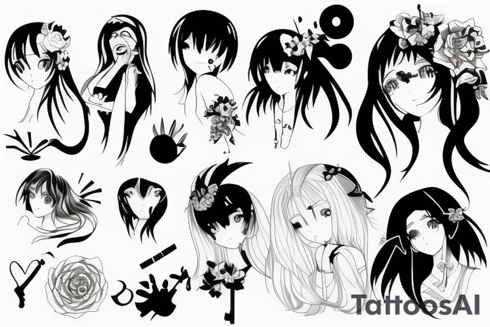 ANIME GIRL blackwork tattoo idea