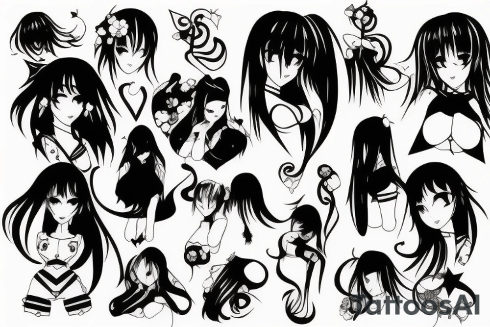 ANIME GIRL blackwork tattoo idea