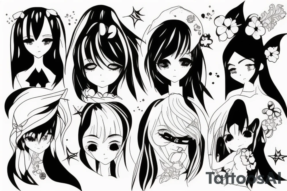 ANIME GIRL blackwork tattoo idea