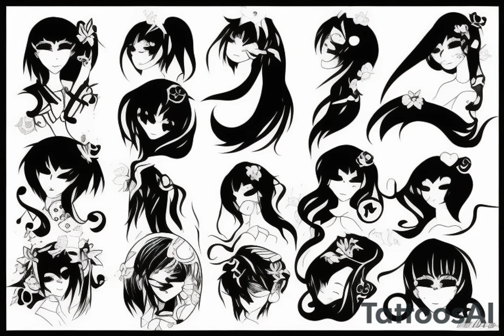 ANIME GIRL blackwork tattoo idea
