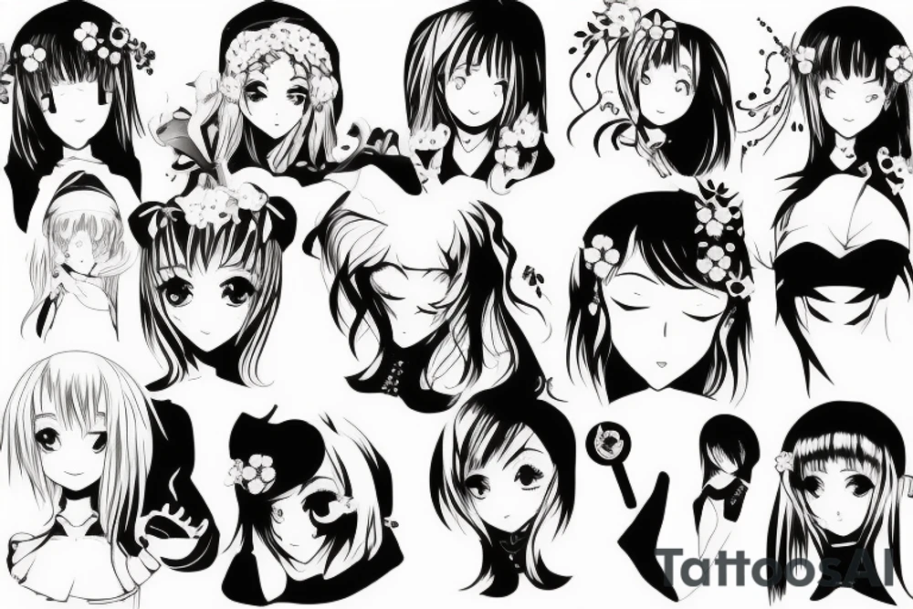 ANIME GIRL blackwork tattoo idea