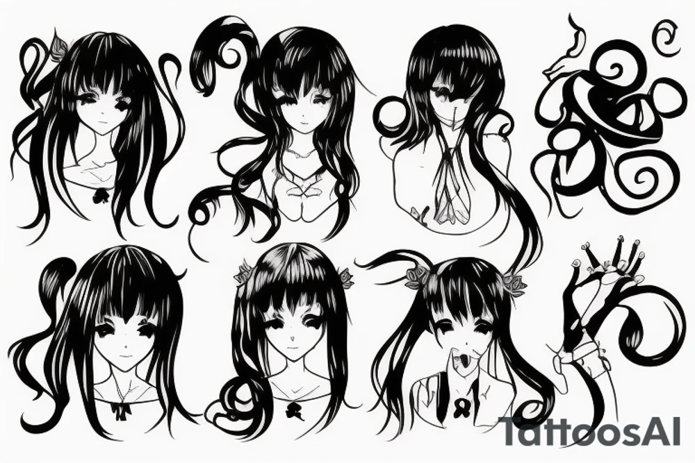 ANIME GIRL blackwork tattoo idea