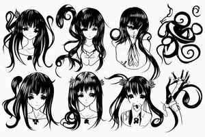 ANIME GIRL blackwork tattoo idea