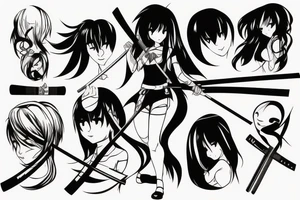 ANIME GIRL WITH KATANA blackwork tattoo idea