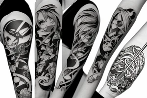 ANIME GIRL WITH KATANA blackwork tattoo idea