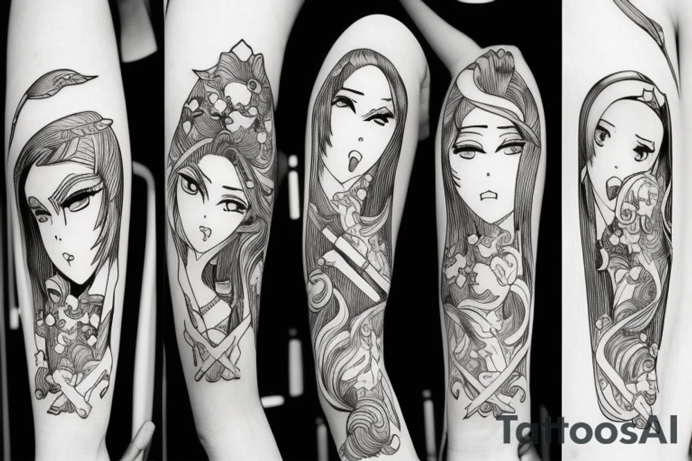ANIME GIRL WITH KATANA blackwork tattoo idea
