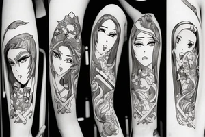 ANIME GIRL WITH KATANA blackwork tattoo idea