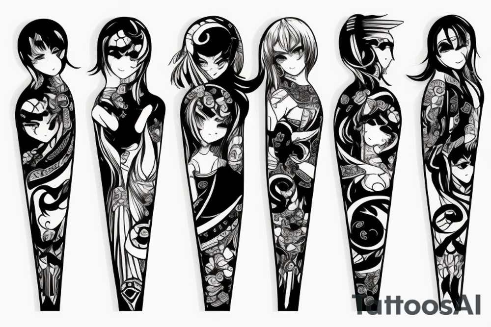 ANIME GIRL WITH KATANA blackwork tattoo idea