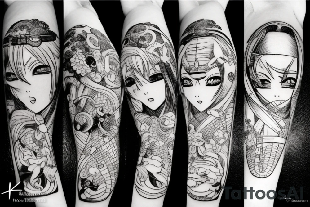 ANIME GIRL WITH KATANA blackwork tattoo idea