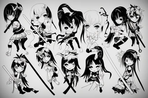 ANIME GIRL WITH KATANA blackwork tattoo idea