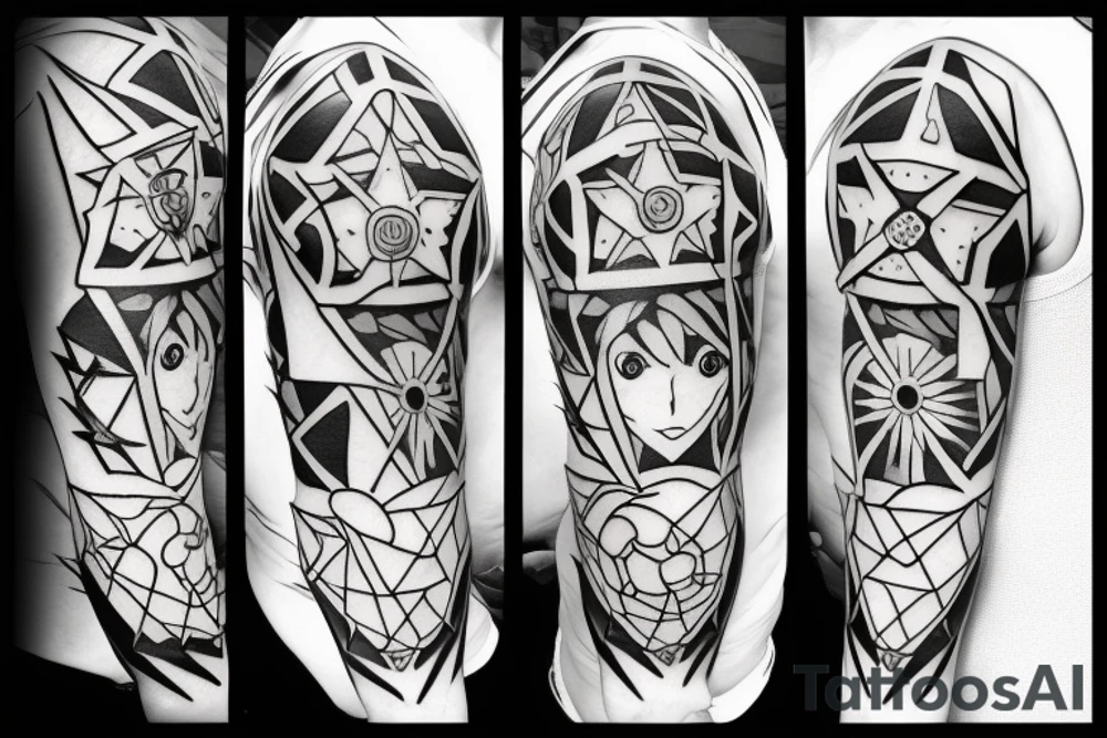 ANIME GIRL WITH SHURIKEN blackwork tattoo idea