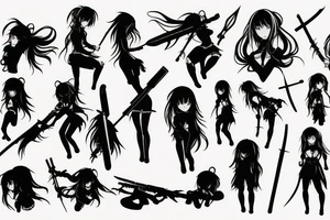 ANIME GIRL WITH WEAPON blackwork tattoo idea