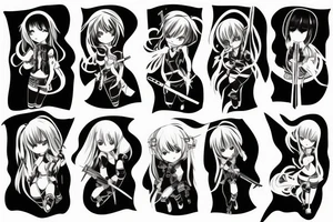 ANIME GIRL WITH WEAPON blackwork tattoo idea