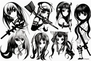 ANIME GIRL WITH WEAPON blackwork tattoo idea