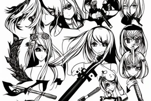 ANIME GIRL WITH WEAPON blackwork tattoo idea