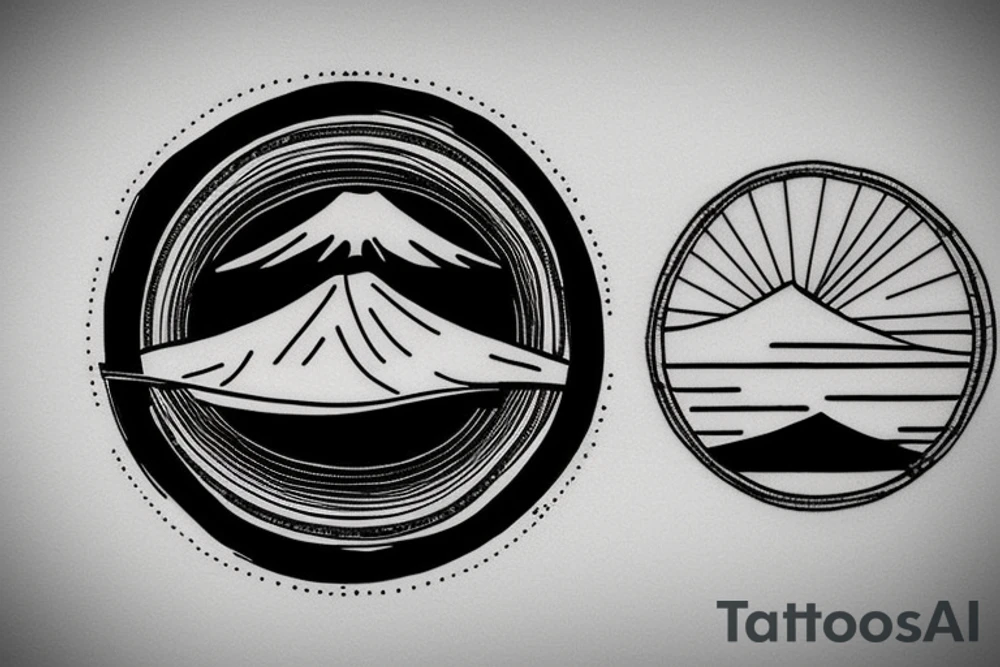 Mount fuji with the sunrise in a circle frame tattoo idea