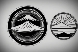 Mount fuji with the sunrise in a circle frame tattoo idea