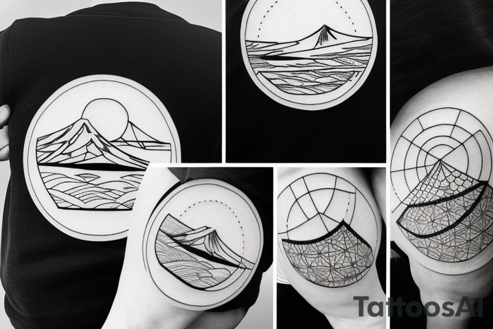 Mount fuji with the sunrise in a circle frame tattoo idea